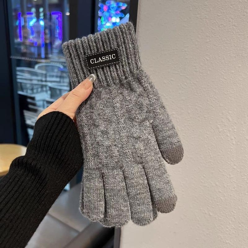 Autumn and winter new men's business knitted wool gloves cold-proof and warm thickened personalized fashion jacquard full finger
