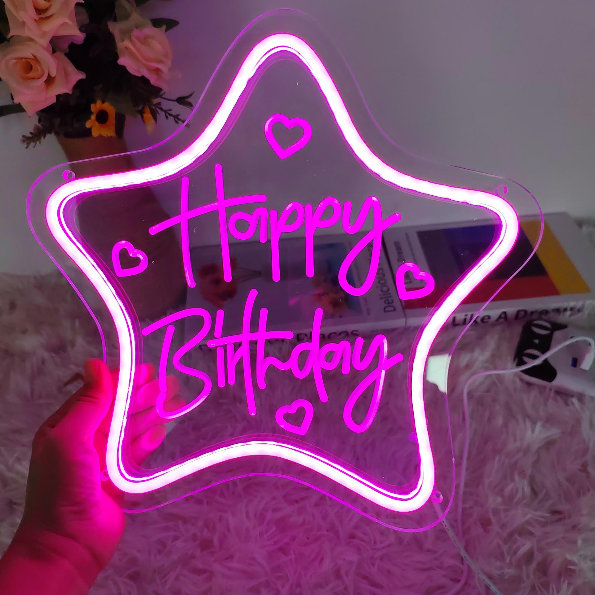

Happy Birthday Letter LED Light Neon Sign Party Decoration Atmosphere Lamp for Birthday Celebration Rose