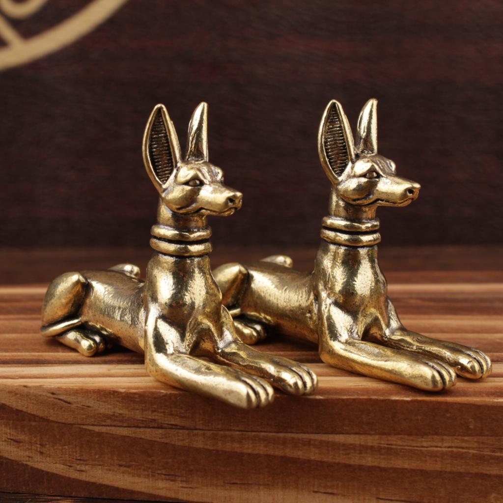 Vintage Brass Egyptian Pharaoh Hound Statue Figurines Retro Handmade Copper Animal Dog Desktop Ornaments Tea Pet Home Decoration