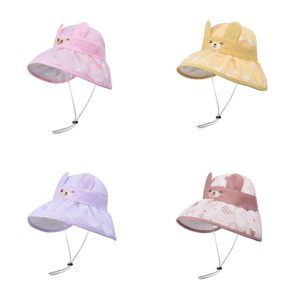 Lovely Cartoon Bear Kids Sun Cap With Wide Brim For Girls Summer Beach Hat