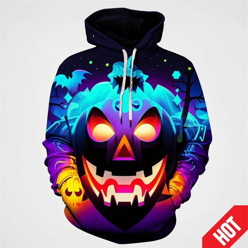 Autumn 3D Fun Pumpkin Pattern Printed Hoodies Fashionable Casual Sports Long Sleeved Men's Hooded Sweatshirts