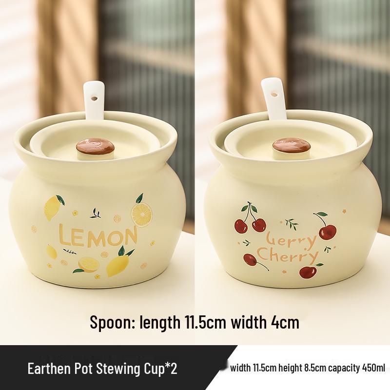 Ceramic Earthen Pot with Lid for Stews & Double Boiled Dishes - Single-Serve Steamed Egg Cup Included