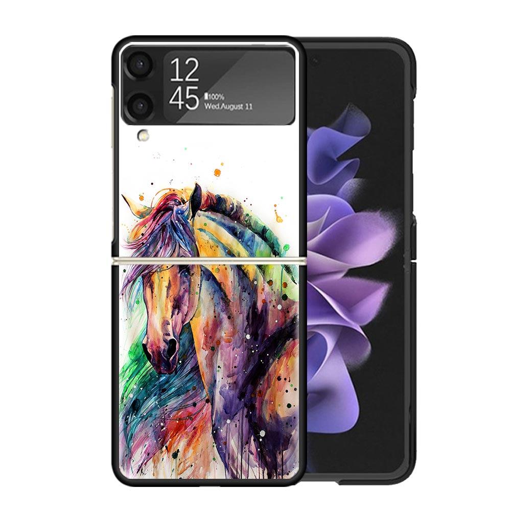 Animal Oil Painting Horse Clear Phone Case For Samsung Z Flip 7 6 5 4 3 Galaxy ZFlip7 ZFlip6 ZFlip5 ZFlip4 ZFlip3 5G Print Cover