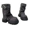 Women Cowboy Mid-calf Boots Zipper Platform Mid Heels Designer Shoes Winter New Motorcycle Boots 2025