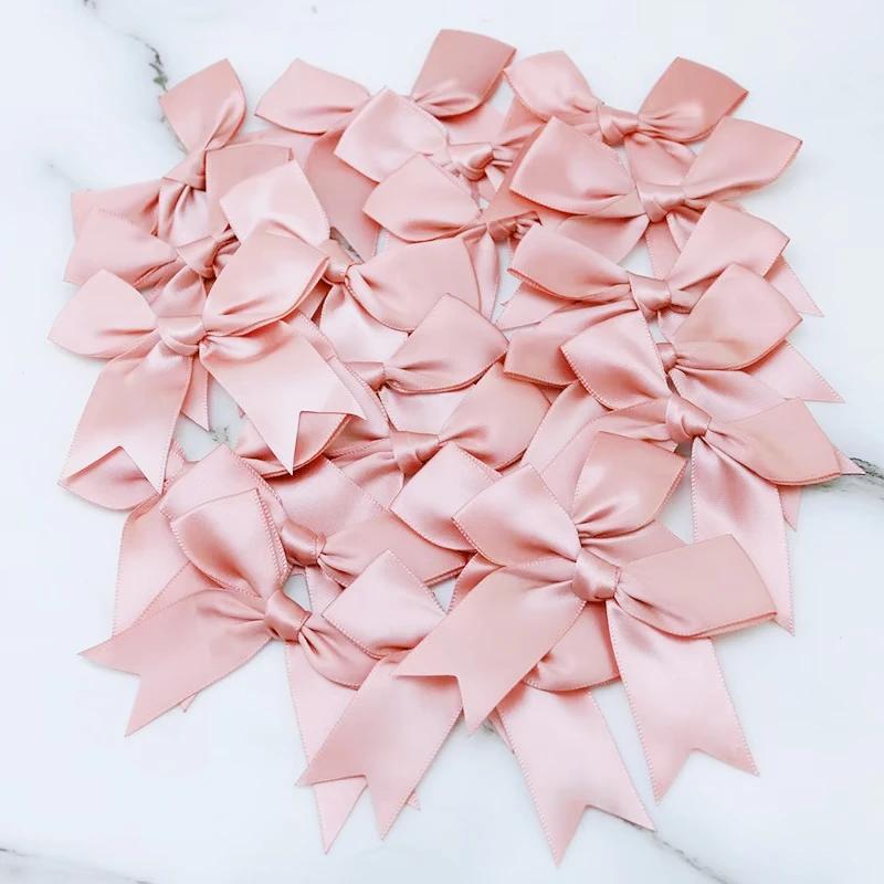 Fresh Pink Ribbon Small Packaging Bow Polyester Satin Bow Flower Handmade Tie Hair Accessories Craft Supplies