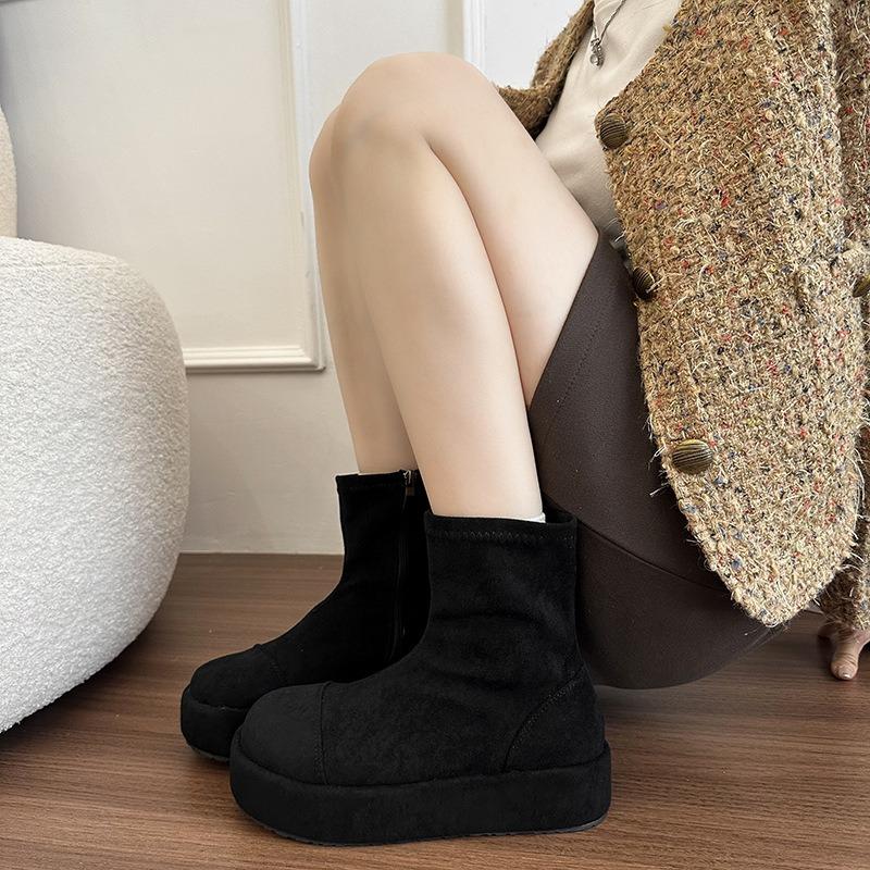 New muffin thick-soled small man, black suede Martin boots women's shoes, new autumn and winter single boots show small feet