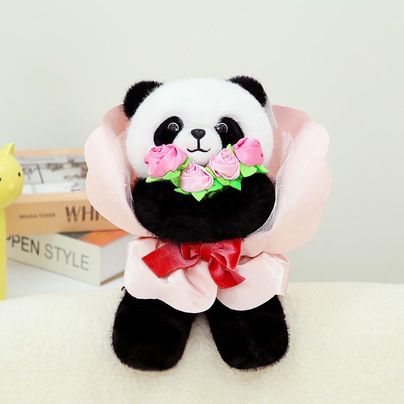 Themed Rose Floral Rabbit Stuffed Toy With Soft Short Fur For Romantic Gift