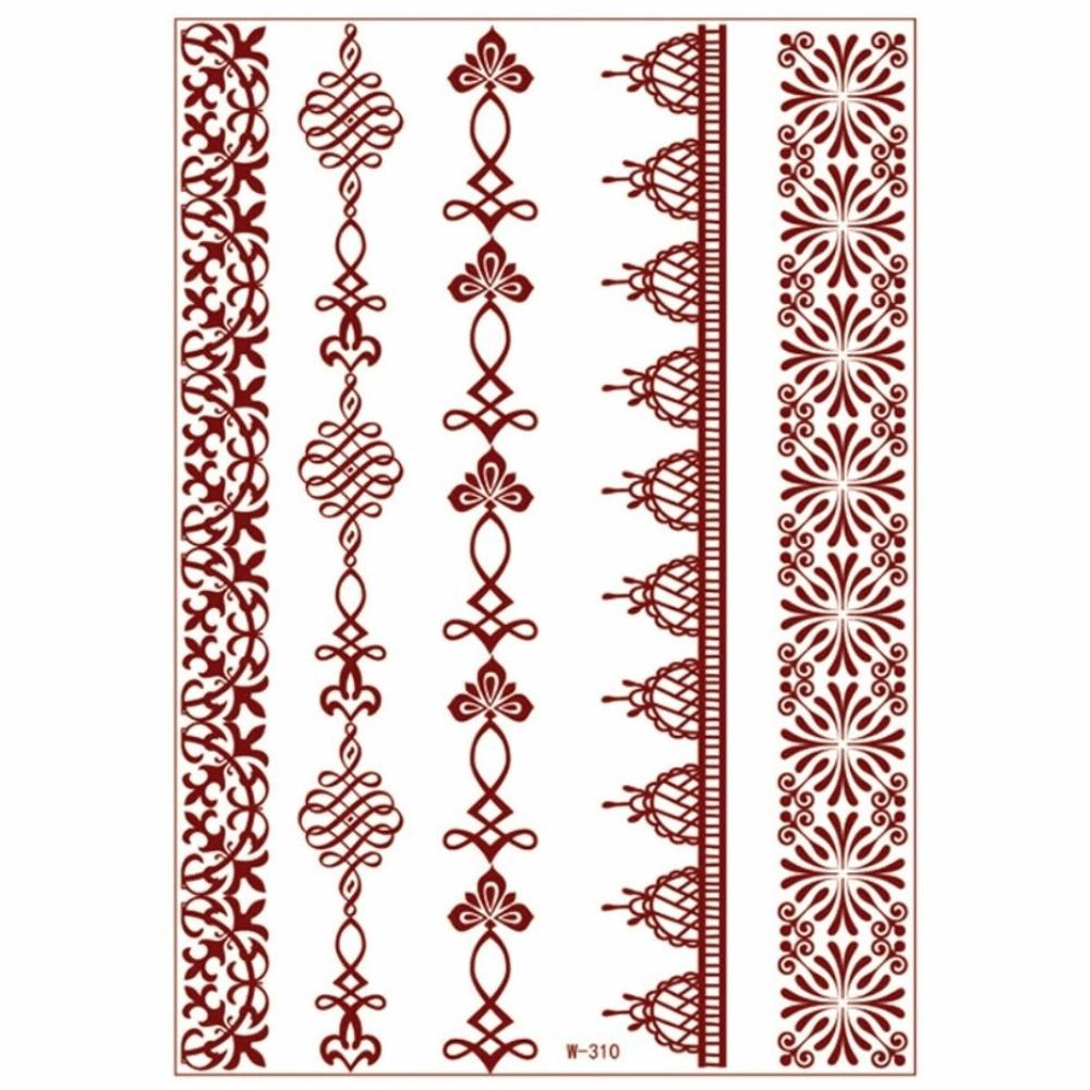 Lace Fake Tattoo Henna Tattoo Stickers Legs Arm Red Henna Tattoo Decals Temporary Tattoo  Girls