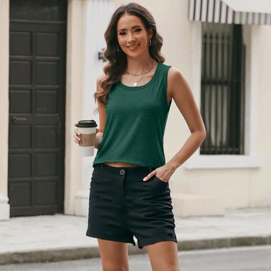 Women Shorts Elastic High Waist Button Zipper Fly Summer Suit Shorts with Pockets Solid Color