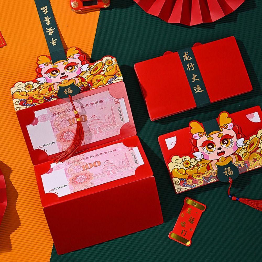 Fodable 2025 New Year Packet Cartoon Blessing Bag 2/6/8/10 Slots Folding Red Envelope  Party Gifts