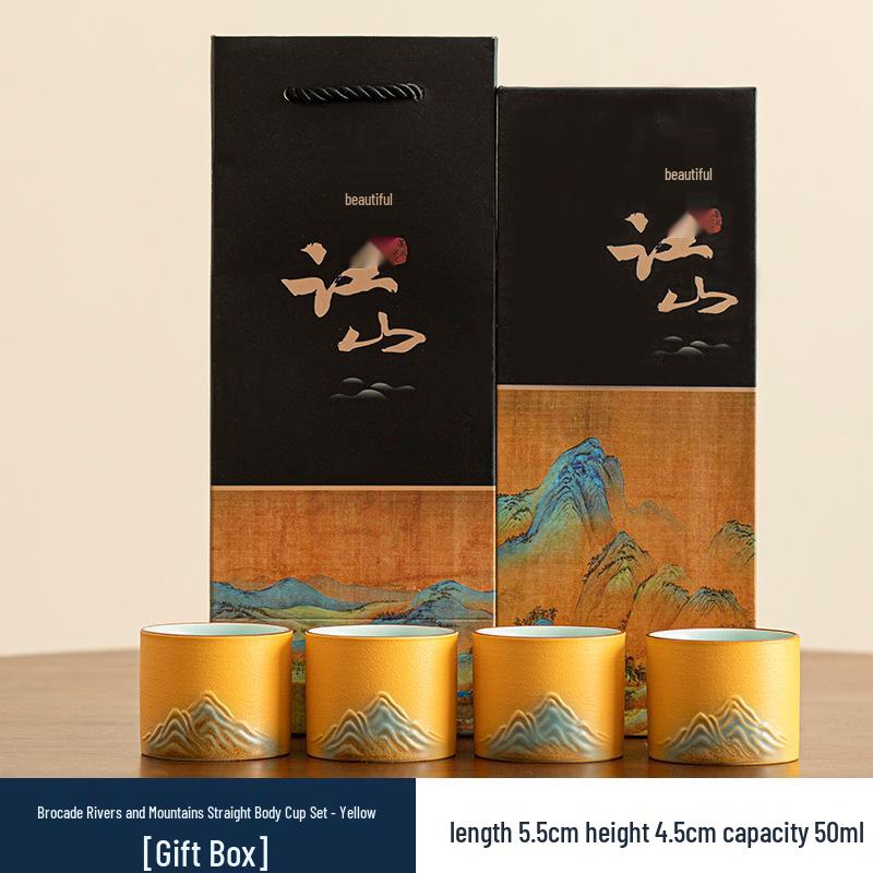 Palace Museum Ceramic Tea Set: Distant Mountains Host Cups & Thousand Miles of Rivers Gift Box
