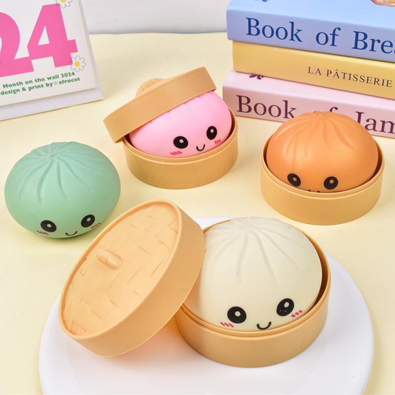 Soft Squeezable Steamed Bun Toy with Smiling Face, Slow Rising Anti-Anxiety EDC Fidget Toy
