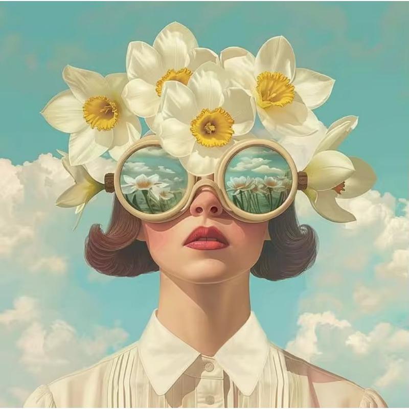 Dreamy Mysterious Girl Aesthetic Art Canvas Painting Surrealism Flowers Girls Posters Prints Morden Room Home Decor Mural