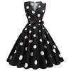 Rochie vintage evazată cu buline în stil Hepburn, cu curea