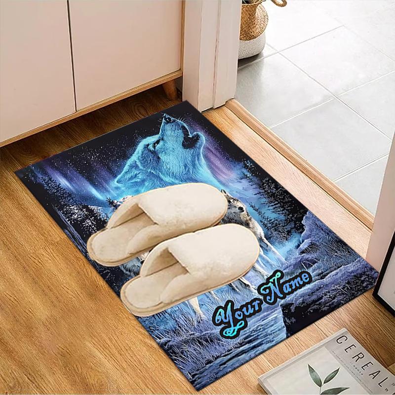 1PC Custom Name Wolf Pack Moonlit Journey Theme Floor Mat Ideal for Living Room, Game Rooms, Office, Bedroom Floor Mat Playful Design