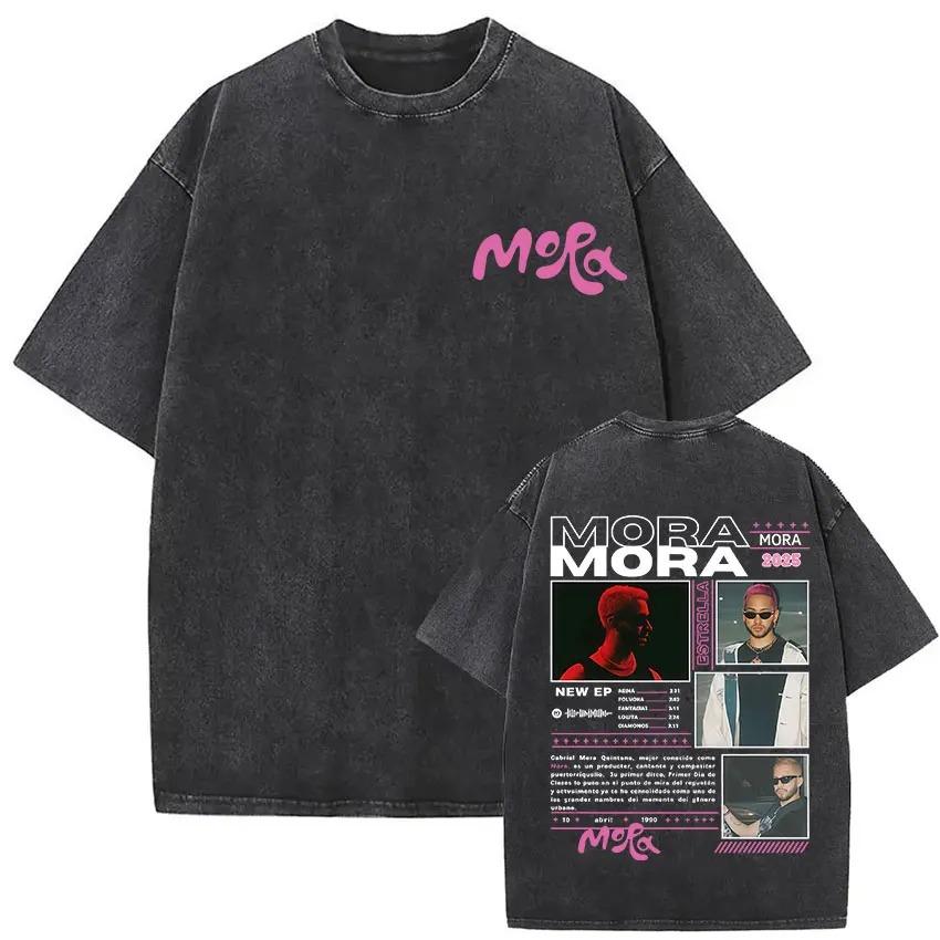 Rapper Mora Lo Mismo De La Otra Vez Tour 2026 Vintage Washed T Shirts Men Women Summer Cotton Short Sleeve T-shirt New Tops