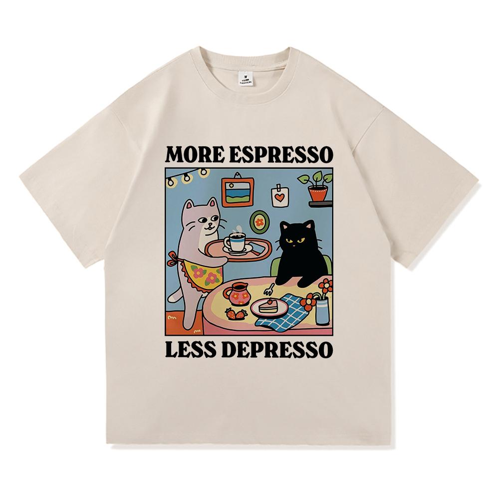 Divertente Gatto Più Espresso Meno Depresso Maglietta Uomo Donna Estetica Vintage T-Shirt Anime Cartone Animato Carino Cotone Tee Magliette
