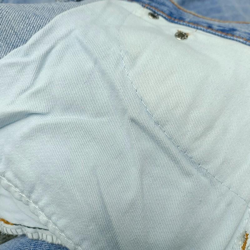 Cleanfit Style 501 Mid Rise Straight Leg Vintage Ice Blue Washed Patch Destroy Jeans Men