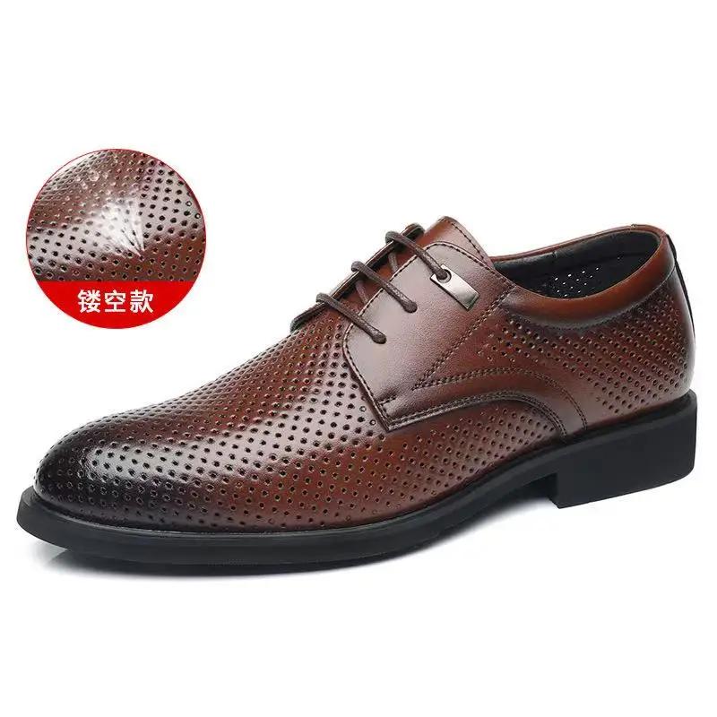 Sapatos Sociais de Couro Formal de Alta Qualidade para Homens Sapatos Casuais Masculinos Respiráveis Marca Italiana de Luxo Cadarço Antiderrapante Sapatos de Condução Masculinos