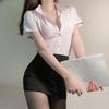 Sexy Cosplay Secretary Uniform Shirt and Short Skirt Set Two Piece Cosplay Costume