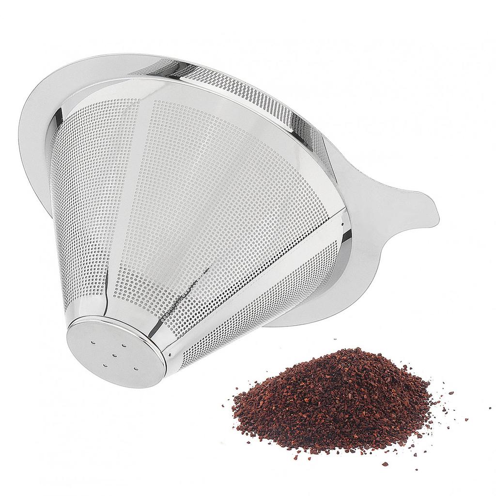 Pour Over Reusable Paperless Double  Mesh Design Coffee Filter for 1-2 Cups, Stainless Steel Cone Coffee Dripper