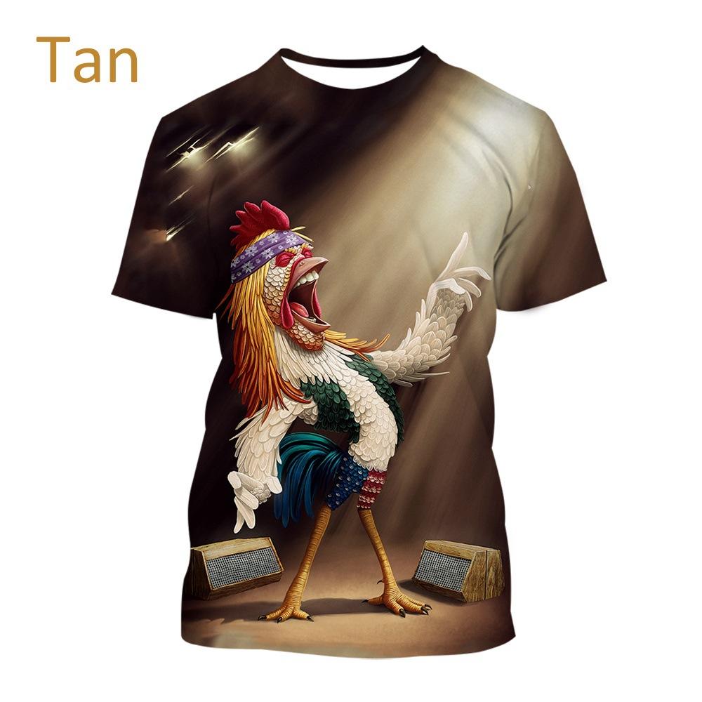 Chicken 3D Printed Short Sleeved T-shirt Summer Breathable Polyester Simple Round Neck Top
