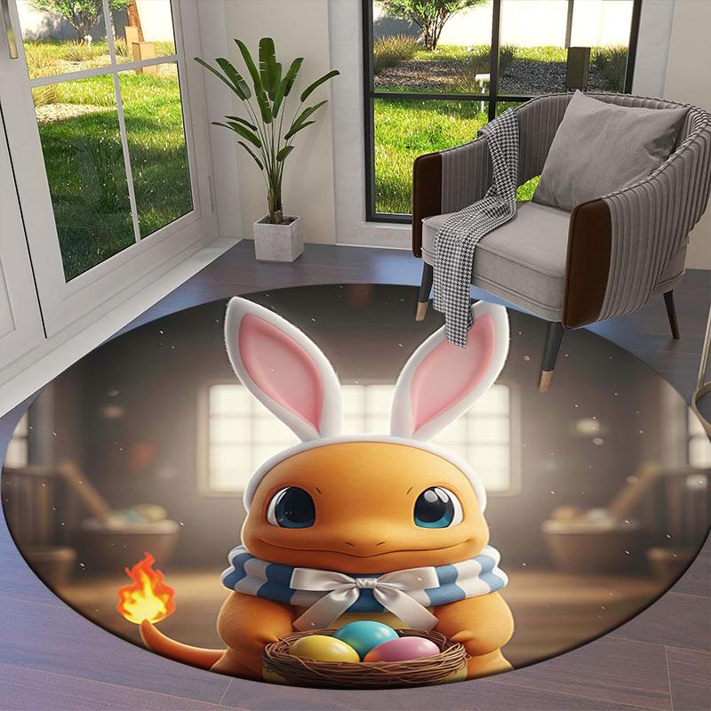 Easter Pokemon Round Area Rug,Carpet Rug for Living Room Bedroom Sofa Playroom Decor,Non slip Floor Mat