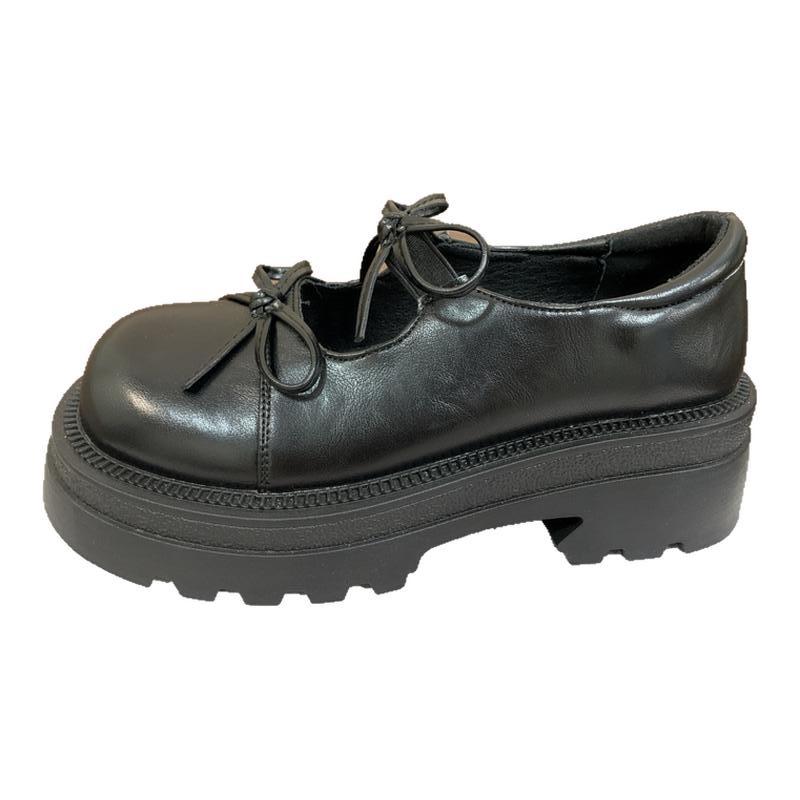 Xiaoxiang round head Japanese heightened platform small leather shoes women's 2025 new summer retro Mary Jane shallow mouth single shoes