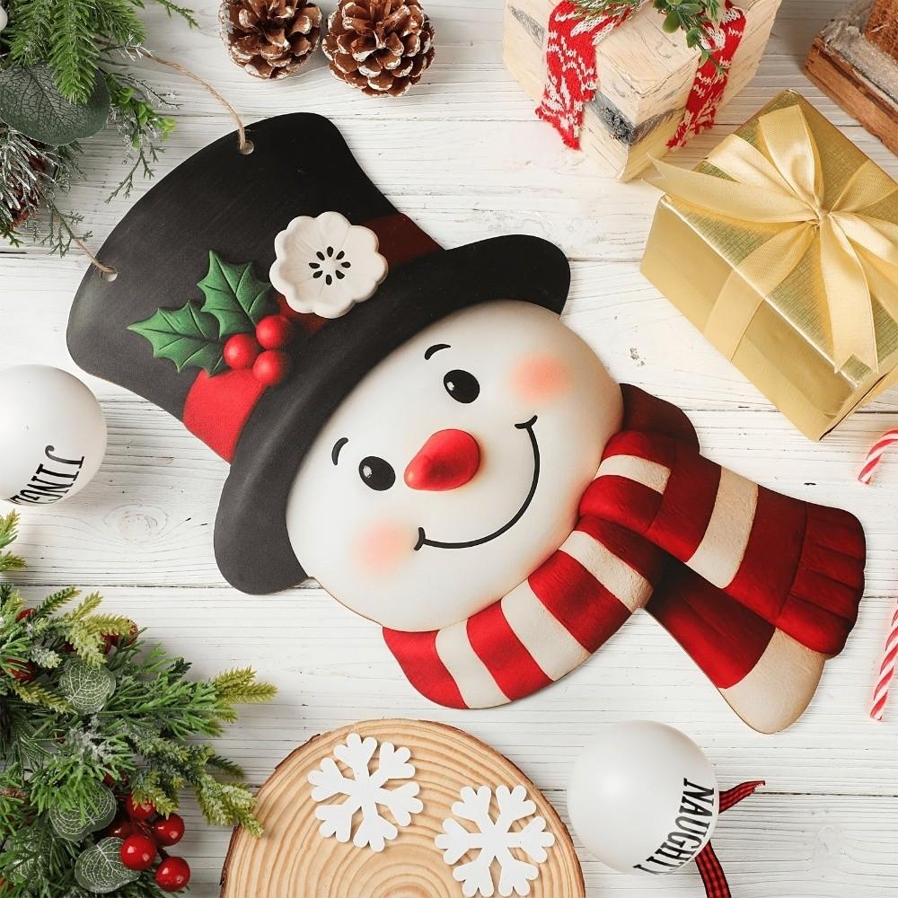 Wooden Snowman Decoration 2D Flat Design Ornaments Christmas Hanging Plate Rural Style Flower Wreath Door Decoration Outdoor Use