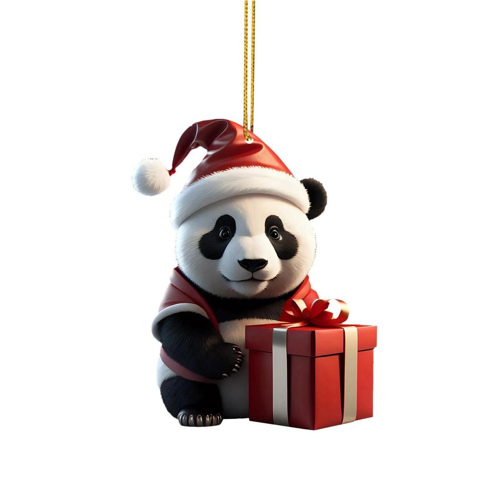 Christmas Panda Pendant: Acrylic Cartoon Panda for Tree or Car Decoration