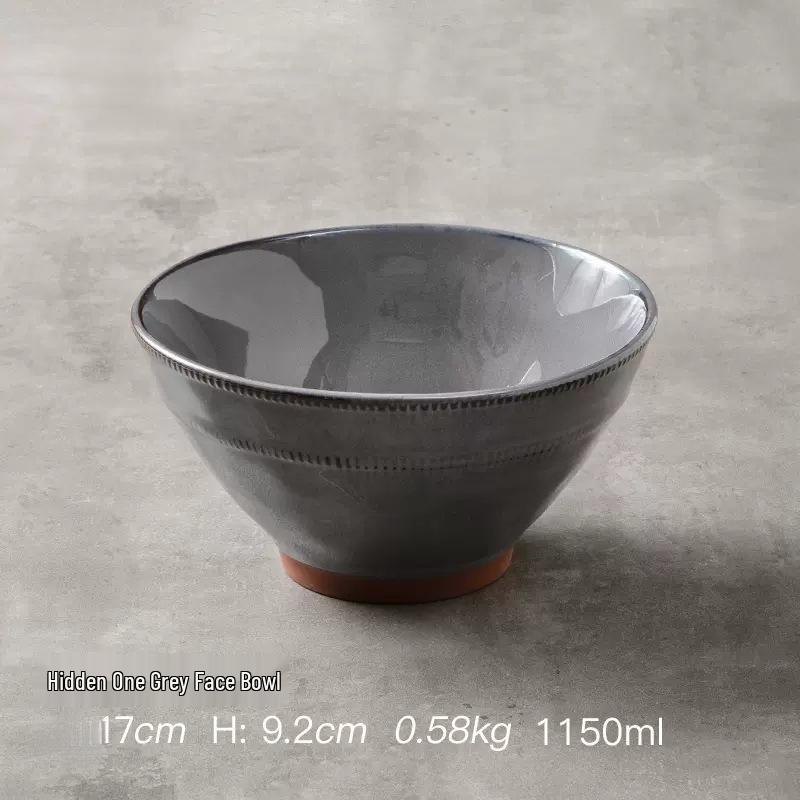 Retro Solid Color Large Ceramic Noodle Bowl - Creative Soup Bowl for Home or Noodle Shop