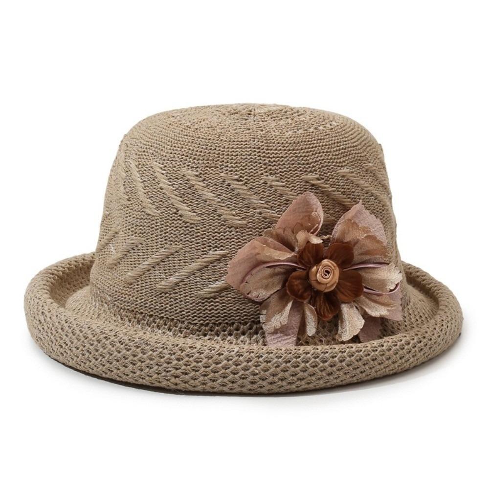 Солнцезащитная панама с отворотом Однотонная женская кепка-панама Универсальная Цветочная рыбацкая шляпа Туризм хаки