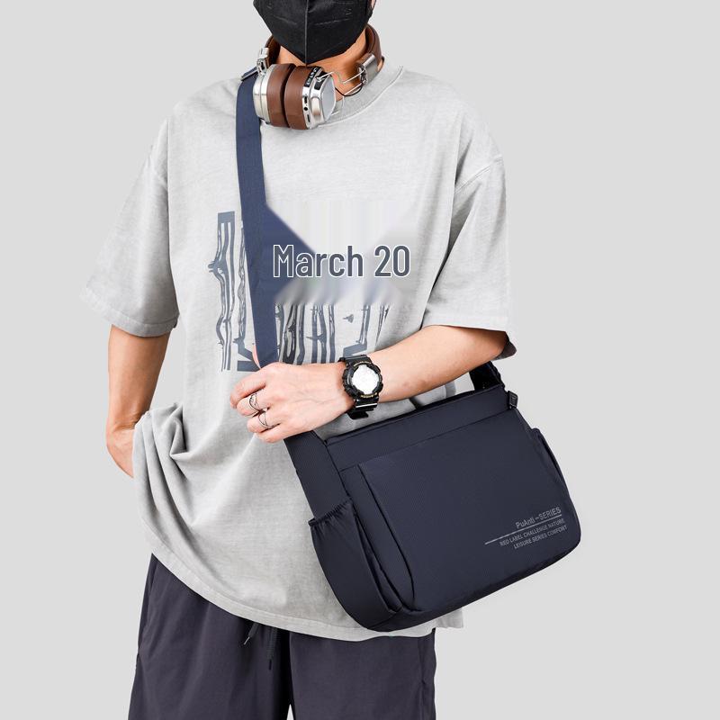 Men's Large Capacity Outdoor Crossbody Bag - Horizontal Style, Solid Color, Lightweight Korean Shoulder Backpack