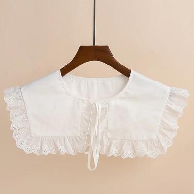Korean Style Shirt Detachable Doll Fake Collar for Women Shoulder Wrap Hollow Out Floral Lace Ruffled Trim False Collar