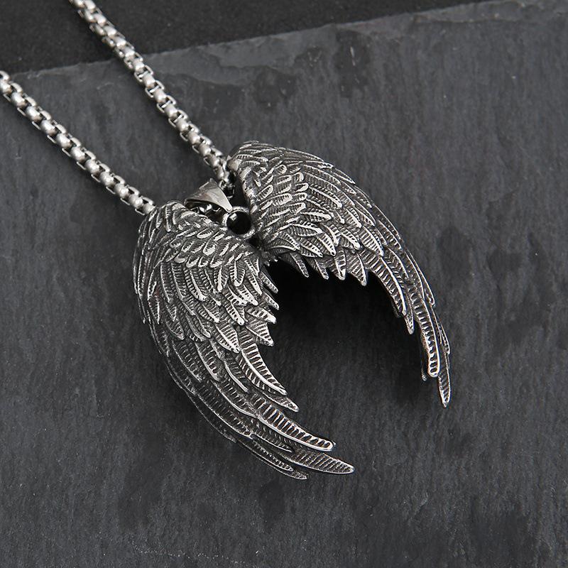 Personalized Retro Angel Wings Men's Titanium Steel Pendant Necklace
