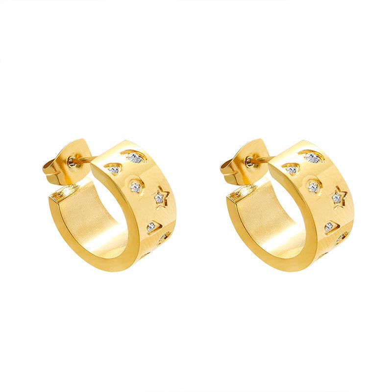 18K Gold-Plated Zircon C-Shaped Geometric Earrings in Titanium Steel
