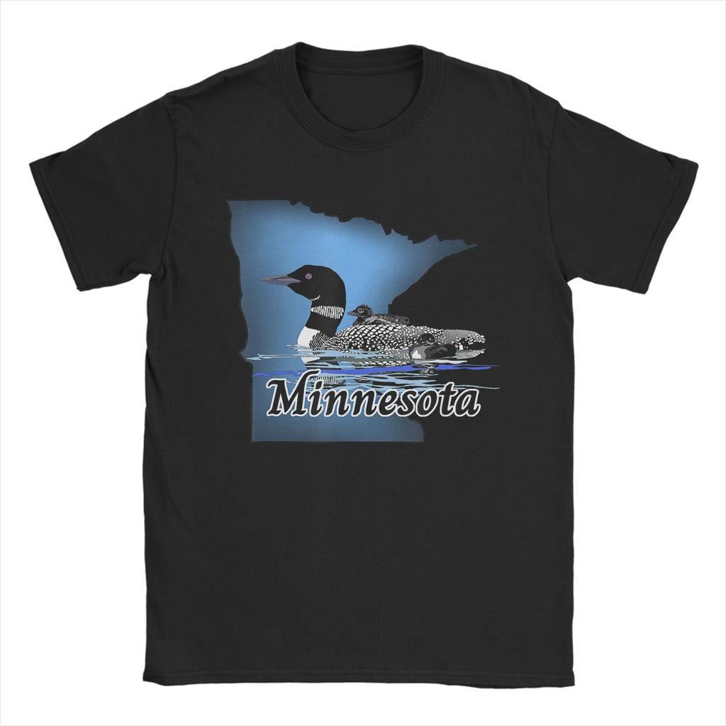 Mens TShirts Minnesota Loon and Trees in Moonlight Awesome Pure Cotton Tees Short Sleeve  T Shirt Round Neck Clothing 4XL 5XL