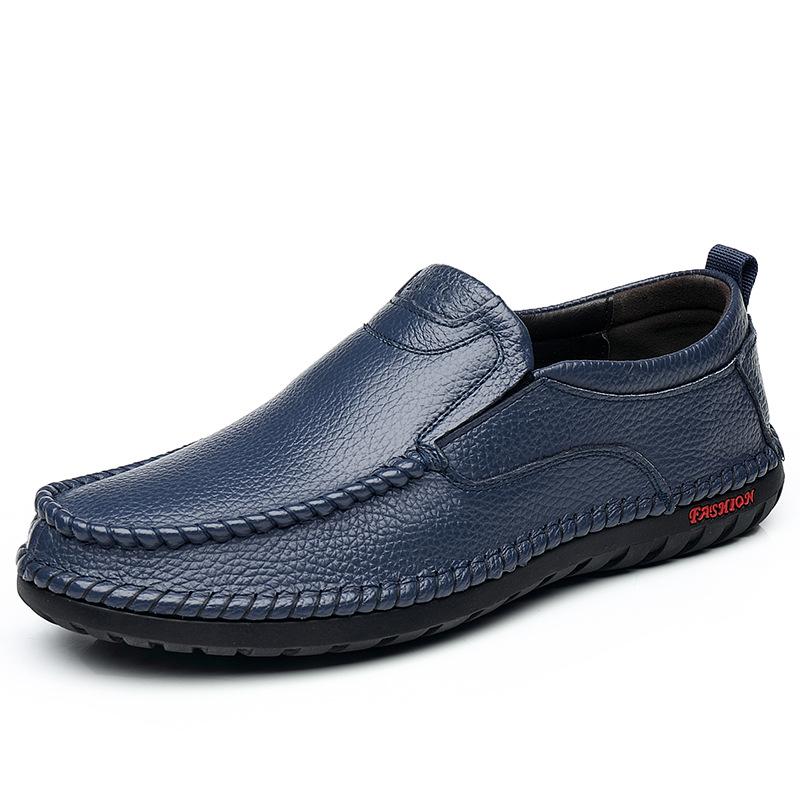 Men's Casual Leather Moccasins: Breathable Cowhide Flats for Middle-Aged and Elderly