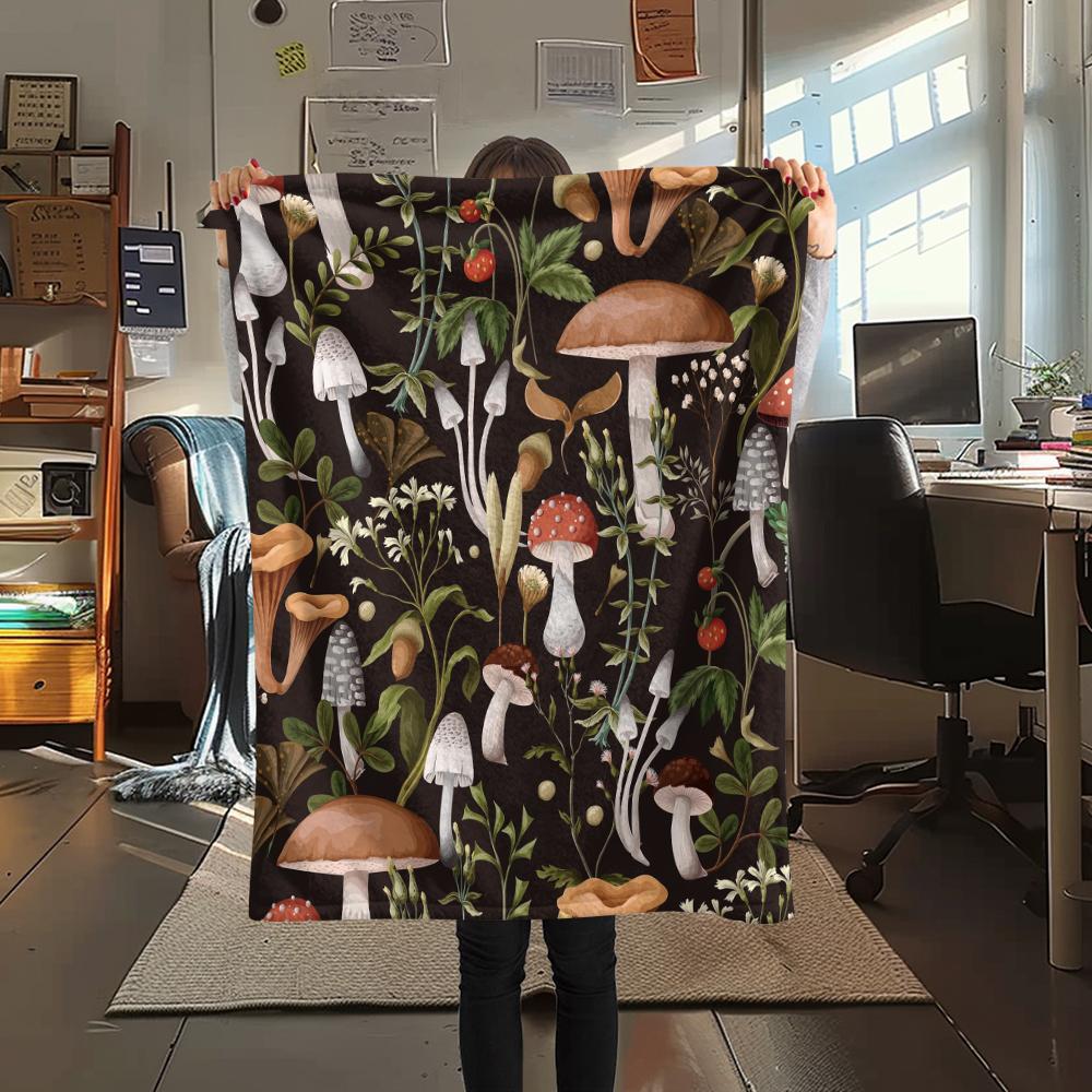 1Pc Dreamy Exotic Mushroom Print Flannel Blanket, High quality Comfortable for All Seasons, Home Decor, Warmth and Comfort, Perfect for Gifts