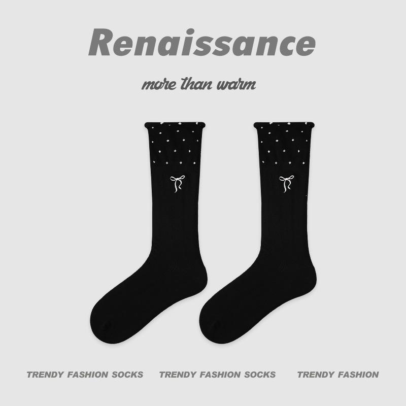 Renaissance Miu Series Women's Black & White Polka Dot Princess Socks - Spring/Summer Thin Style