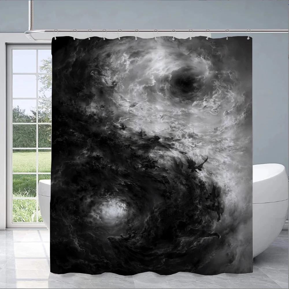 Chinese Taiji Yin Yang Eight Diagrams Shower Curtain for Bathroom Accessories Folding Partition Curtains Bath Bedrooms Quarto