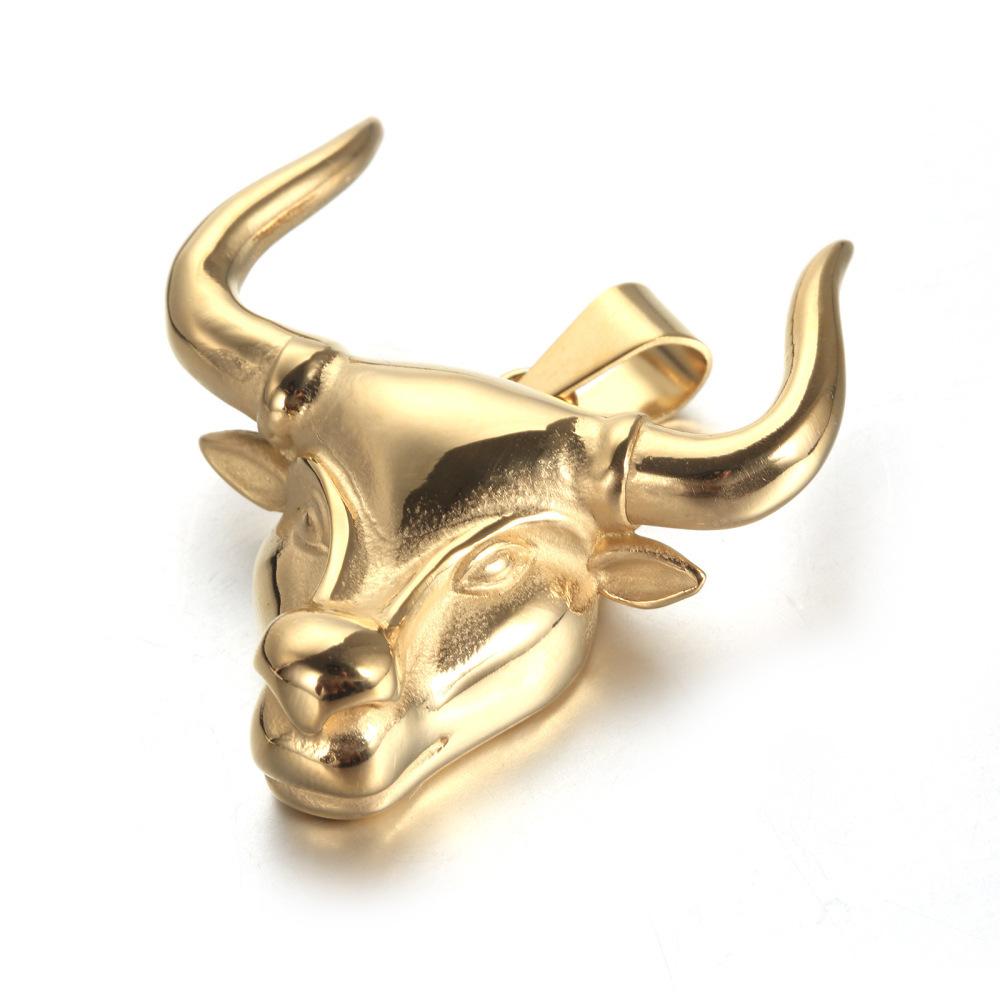 New European and American Stainless Steel Fashion Mens Bull Horn Pendant Animal Necklace