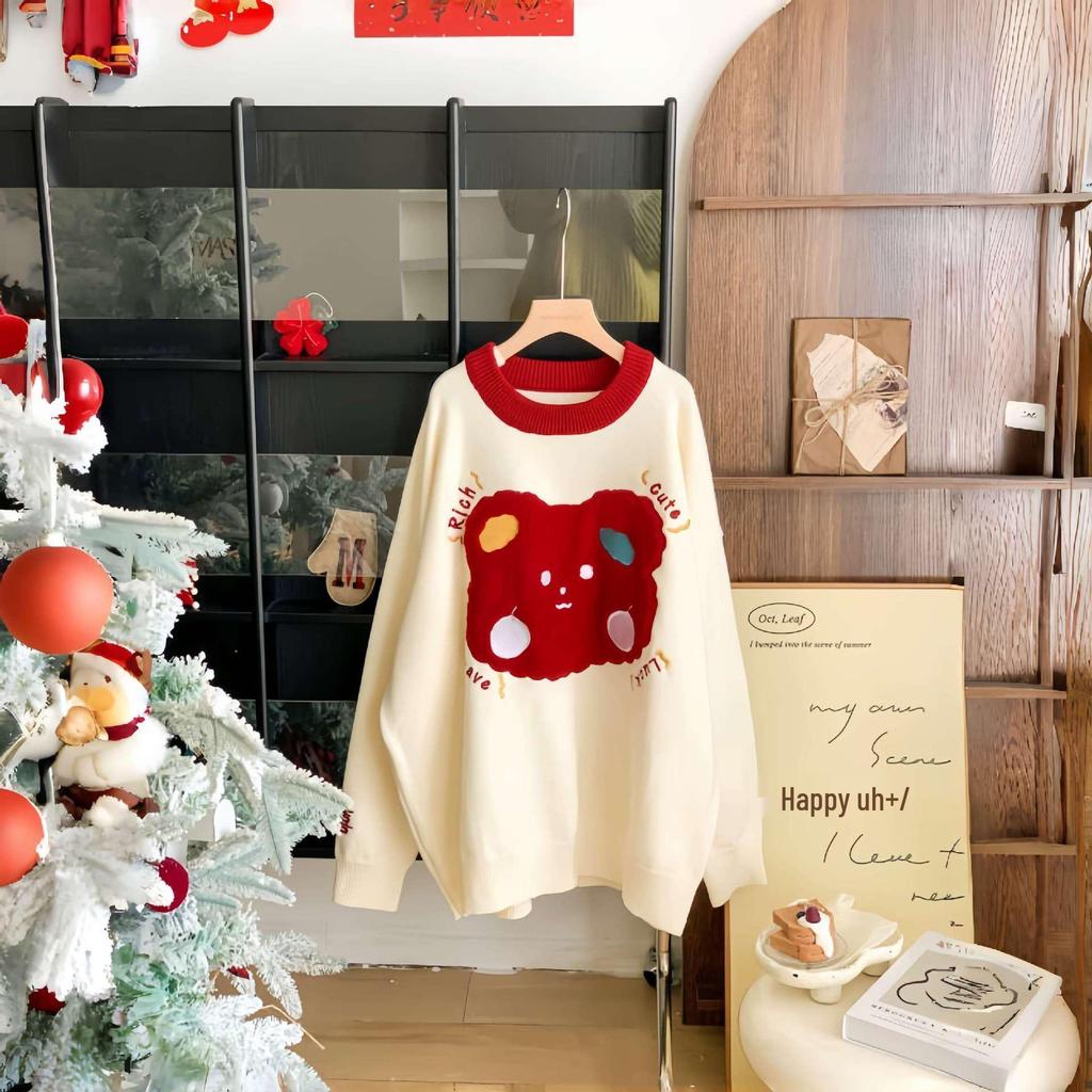 2025 Autumn/Winter Family Cartoon Knitted Sweater for First Birthday - Mother-Daughter Full Moon Outfit