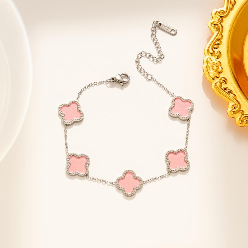 

Браслет из титановой стали Счастливый четырехлистный клевер , в корейском стиле, розовое золото 18 карат, не тускнеющая бижутерия