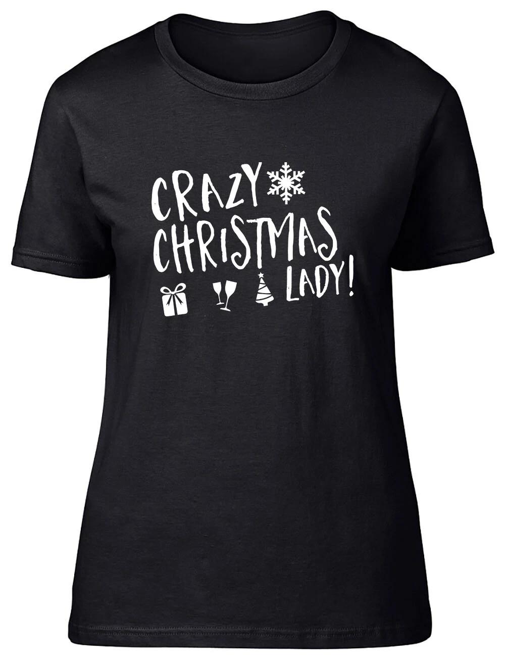 Crazy Christmas Lady Fitted Womens Ladies T Shirt XXL