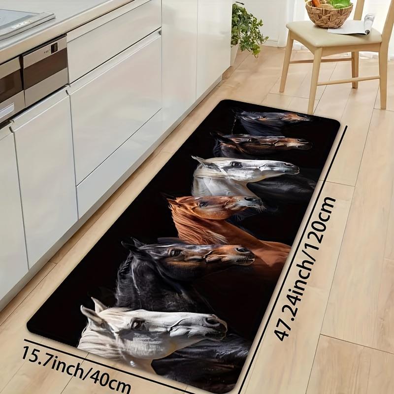 Running Horses Artistic Area Rug, Soft Non-Slip Machine Washable Floor Mat for Laundry Room Bathroom Kitchen Home Decor