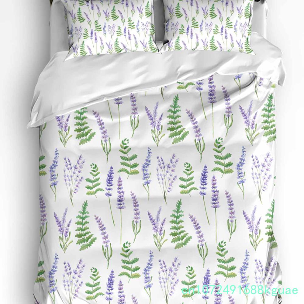 Purple Flower Lavender White Duvet Cover With Pillow Case Custom 3pcs Bedding Set Quilt Cover Double Bed Home Textile