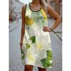 Robe d'été sans manches grande taille pour femme, motif floral 3D, col rond, longueur genou, sans poche, coupe ample, douce