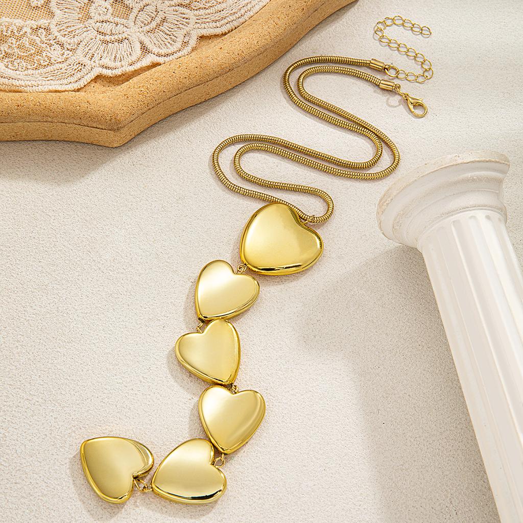 Bohemian Style Long CCB Peach Heart Pendant Necklace Earrings Simple and Versatile Women's Jewelry Set