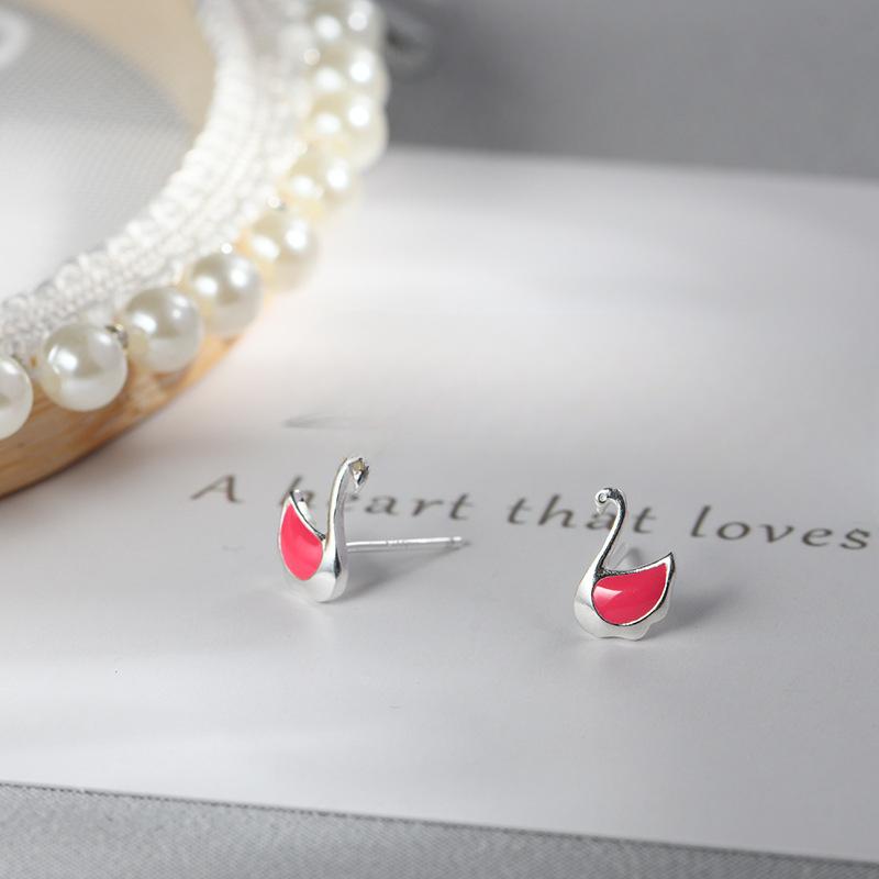 Swan Stud Earrings Female Sweet Cute Little Animal Candy Color Earrings Simple and Small Ins Cold Wind Korean Version Jewelry